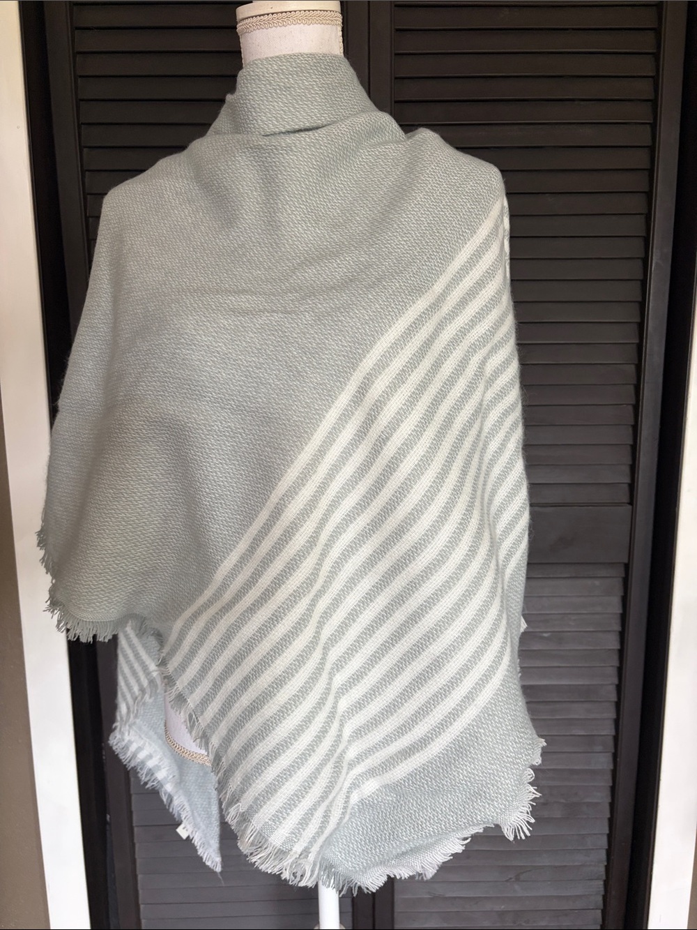 Light Gray and Ivory Striped Wrap Scarf